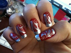 French Silver Swirls on red