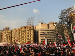 Demonstrators Holding Flag of Egypt - Photo Ramy Raoof