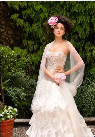 Rose strapless style wedding dress and shawl