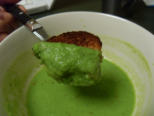 Cheddar-Scallion Panini & Green-Pea Soup
