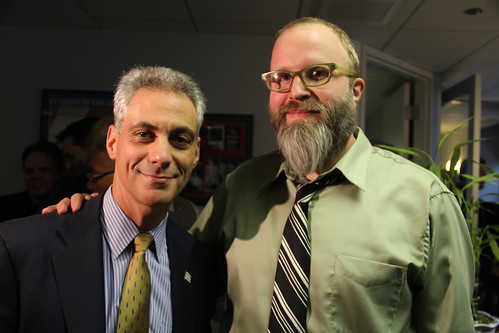 Exclusive Photo: Mayor-Elect Rahm Emanuel and Dan Sinker, Author of the @MayorEmanuel Twitter Account, Arm in Arm in WLS Studios in Chicago