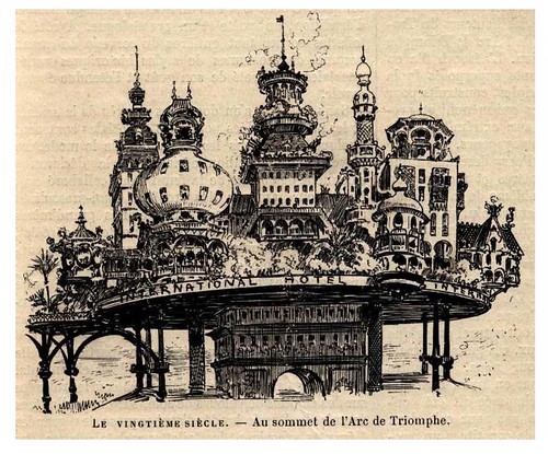 004-Hotel en lo alto del arco del triunfo de Paris-Le Vingtième Siècle 1883- Albert Robida
