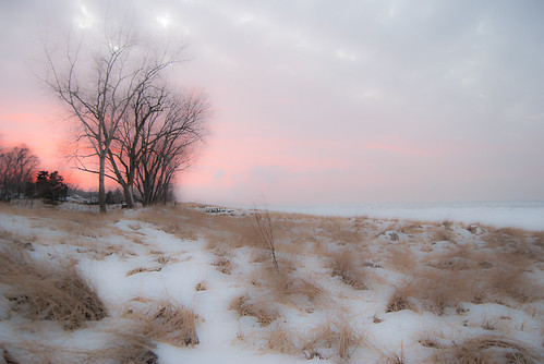 Lake Michigan Ice and sunset