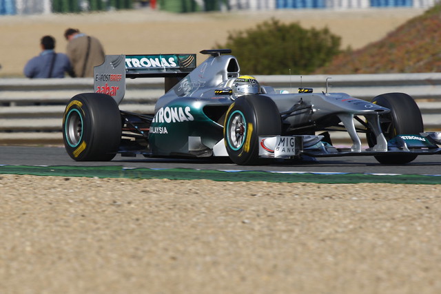 Rosberg in his Mercedes under the Jerez sun