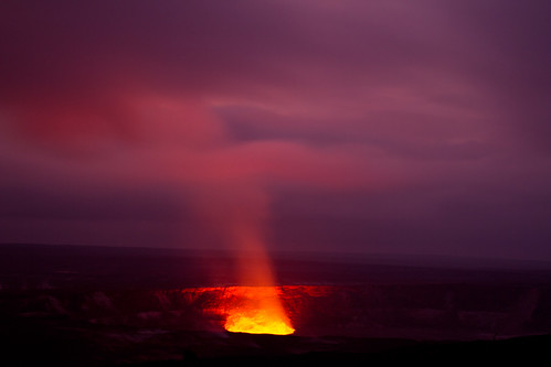 Volcanic eruption in Volcanos National Park, Volcano, Big Island Hawaii at dusk