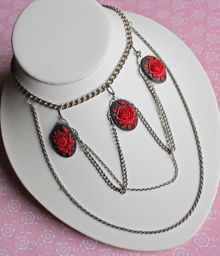 Red Rose cameo necklace