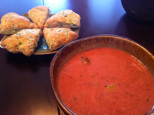 Tomato soup with veggie scones