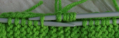 Green size 8 needles doubled WW RHSS Body top 3 st wrkd pu and knitting st from side