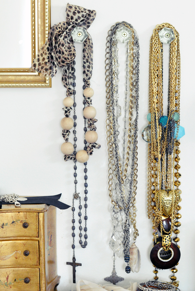 necklaces hanging + gold + silver