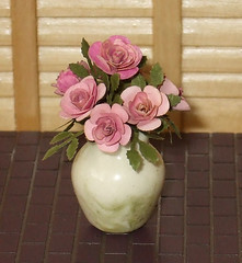 Pink Roses in Ceramic Vase