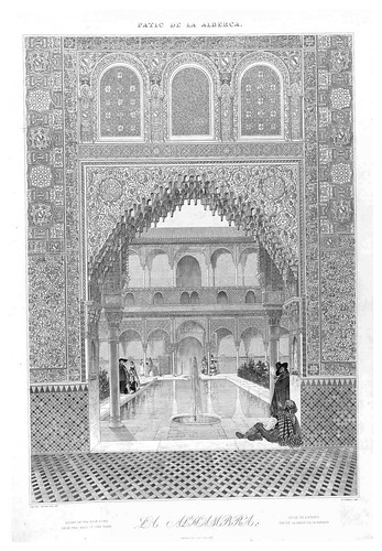 003-Patio de la Alberca visto desde la sala de la Barca-Plans- elevations- sections and details of the Alhambra 1842 –Vol. I-Jules Goury y Owen Jones