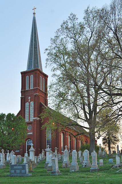 Saint Vincent de Paul Roman Catholic Church, in Dutzow, Missouri, USA - exterior with cemetery