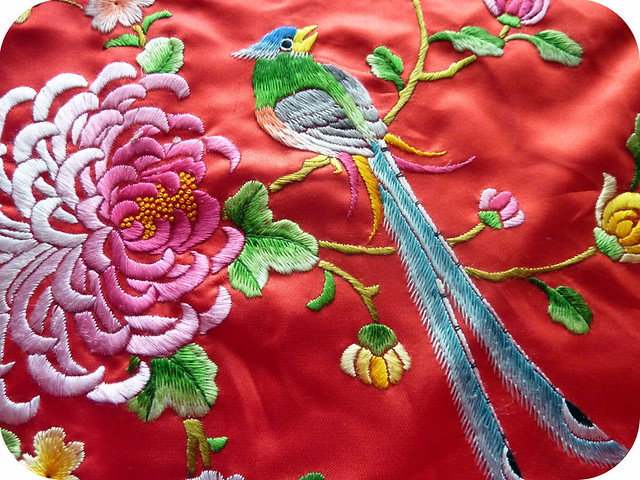 hand embroidery on vintage kimono