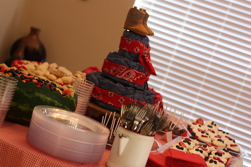 Food table at baby shower