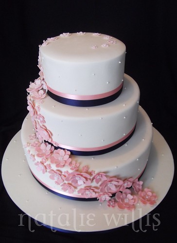 Pink and Navy Wedding Cake