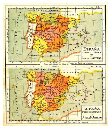 007- España divisones Eclesiasticas y Universitarias-Atlas De Geografía- Astronómica, Física, Política Y Descriptiva 1908- Juan G. Artero