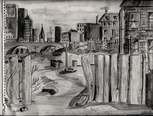 SKETCH DONE IN 1958 OF A KANSAS CITY URBAN AREA by roberthuffstutter