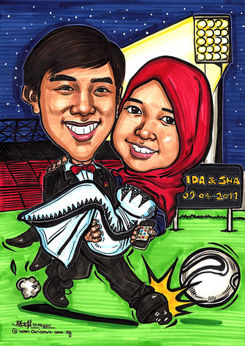 Manchester United wedding couple caricatures @ Old Trafford Stadium