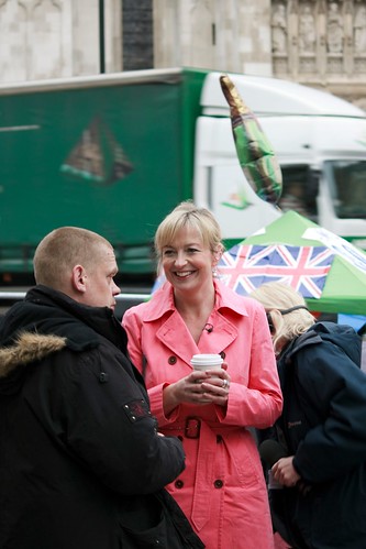 Scottish weather forecaster Carol Kirkwood taking a coffee break whilst 