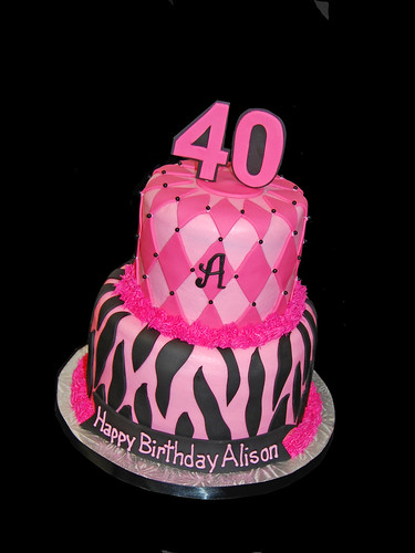 pink and black zebra and diamond patterned 40th birthday cake