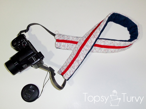 make your own ruffled camera strap finished