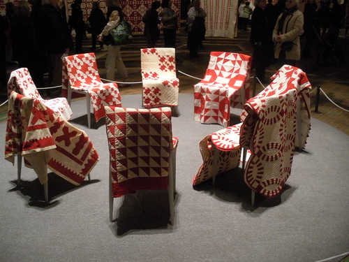 Red & White quilts on chairs