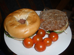 Bagel & rye bread, with cherry tomatoes