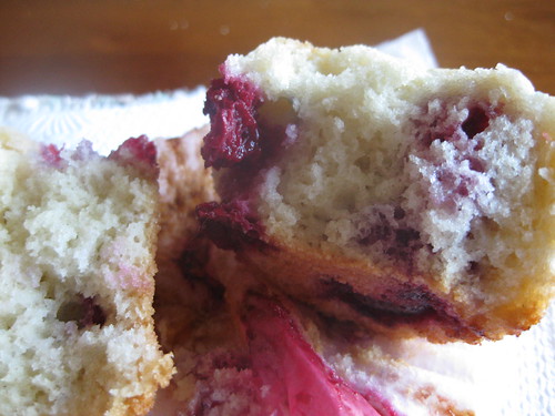 Peach raspberry muffin inside