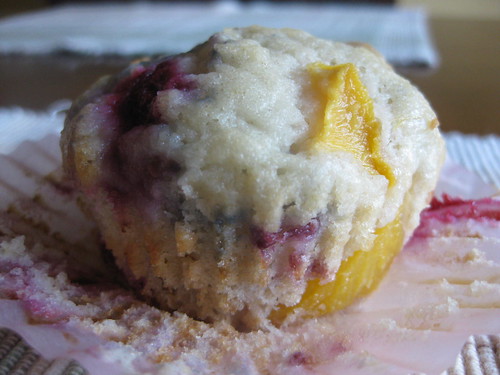 Butttermilk peach raspberry muffin
