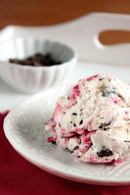 Raspberry Swirled Chocolate Chunk Ice Cream
