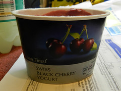 Tesco Swiss black cherry yogurt, mmmm..