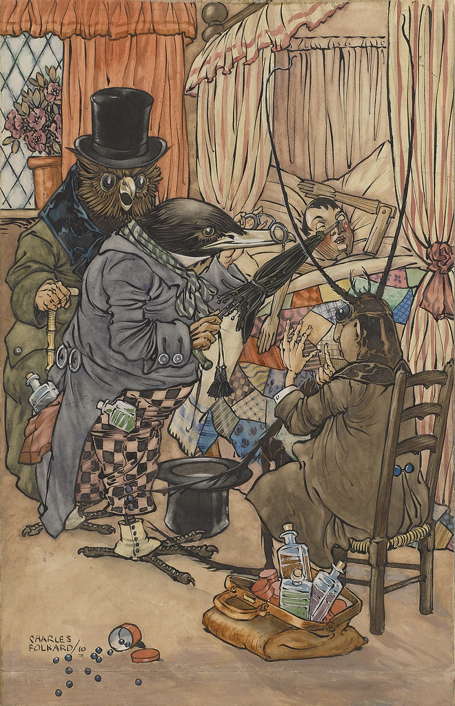 Charles James Folkard - The Doctors Came Immediately, Pinocchio illustration, 1910