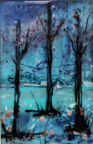 Autumn trees- fused glass painting by virtuly art in glass