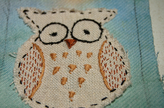 Owl Embroidery on Artist Trading Card