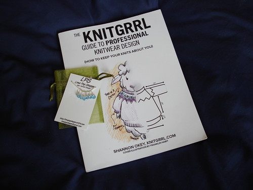 Shannon Okey Knitgirl signed book and Limapop Shop blue crystal stitch markers