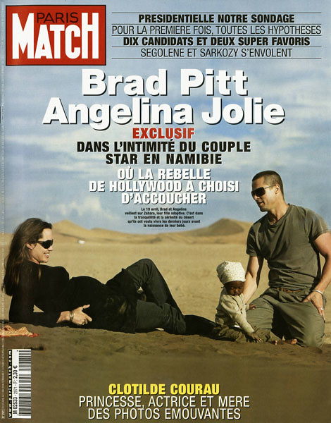COUVERTURE DU PARIS MATCH N° 2971 DU 27 AVRIL 2006 : BRAD PITT ANGELINA JOLIE. DANS LINTIMITE DU COUPLE STAR EN NAMIBIE