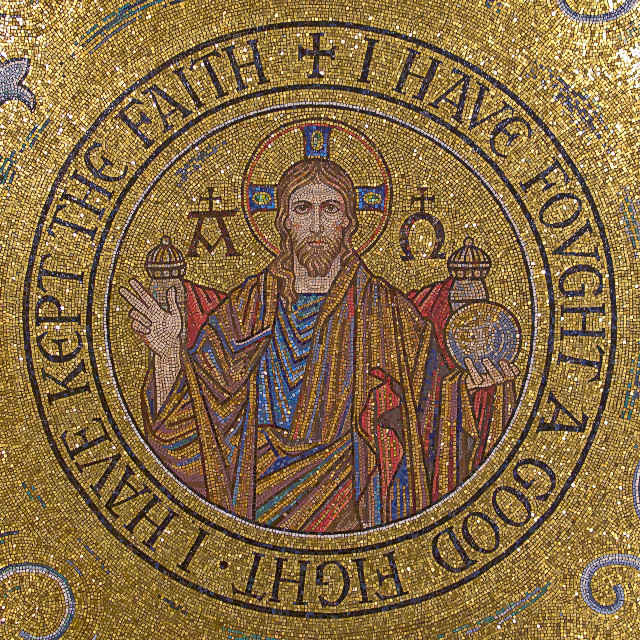 Cathedral Basilica of Saint Louis, in Saint Louis, Missouri, USA - mosaic of Christ, "I have fought a good fight"