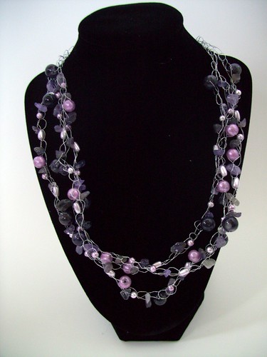 Crochet "Purples" Necklace w/Silver Wire & Clasp