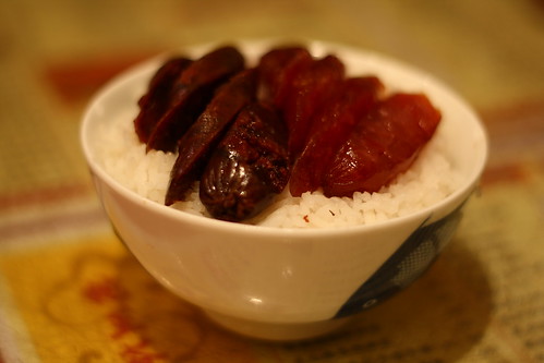 Chinese sausages on rice