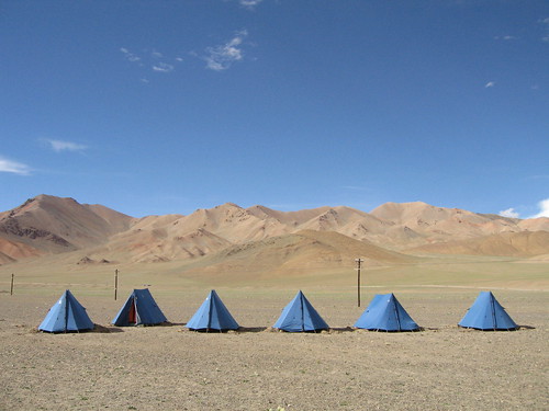 Blue sky, blue tents