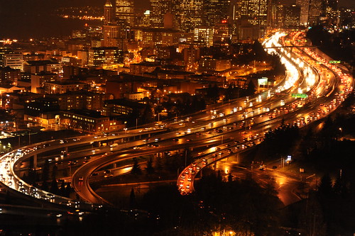 Wet night city: Seattle, from high above on beacon hill, 12th and 13th floors PAC-MED building, amazon.com, Washington state, USA0716 by Wonderlane