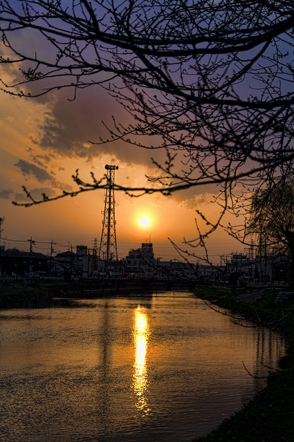 杉戸の夕陽 HDR