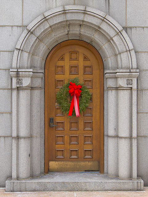 Cathedral Basilica of Saint Louis, in Saint Louis, Missouri, USA - Rectory door with Christmas wreath