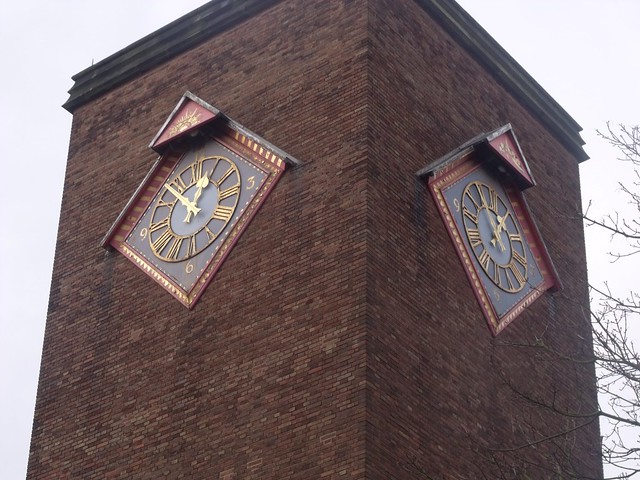 Town Hall, Priory Street, Dudley - Clock Tower - pair of clocks by ell brown