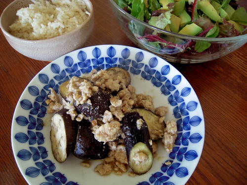 Japanese Eggplant and Chicken simmered in Miso