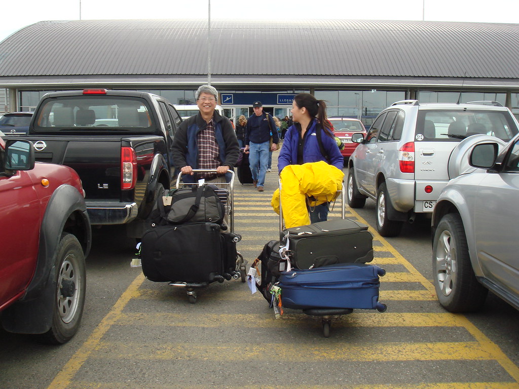 Carting our luggage at the Punta Arenas airport