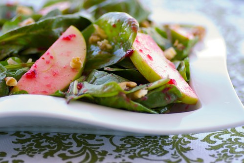 Spinach and Apple Salad with Cranberry-Maple Dressin