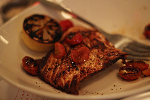 Salmon; Scottish salmon fillet, grape tomatoes, rattafia glaze