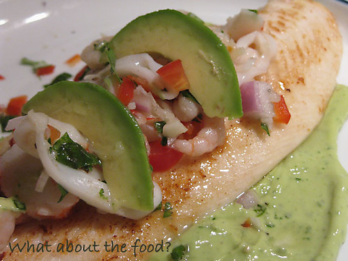 Ceviche topped Swai with Avocado Creme