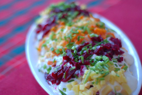 kasukas/shuba: root vegetable salad with salted herring